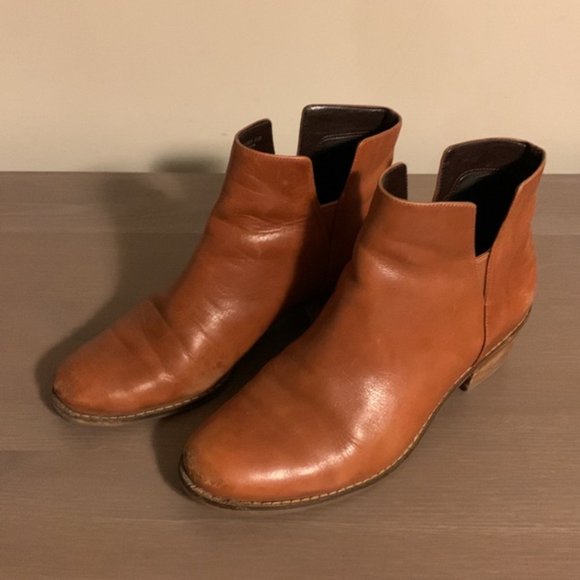 Cole Haan Cognac Leather Stack Heeled Booties - Women’s Size 6.5 - Picture 2 of 8